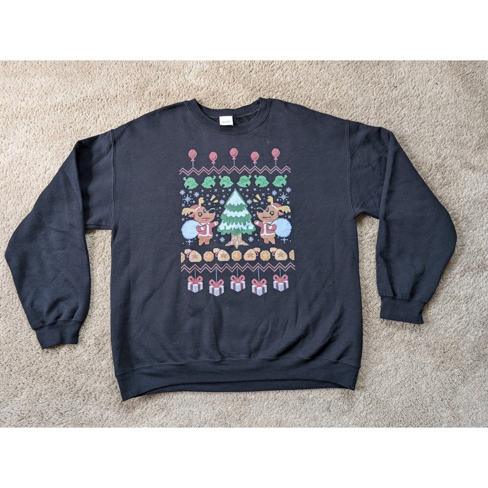 Animal Crossing Christmas Sweater‎ Mens Large Jingle Black Nintendo Holiday